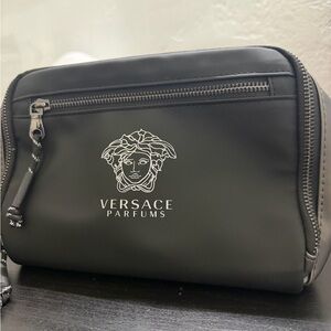 Versace Black Toiletry Bag with Silver Accents